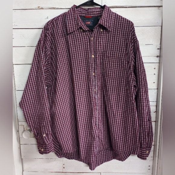 Wrangler Men's XL Cotton Long Sleeve Button Up Shirt Plaid Red Business Career - Picture 1 of 9